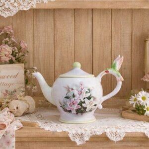 Lena Liu Decorative Teapot Hummingbird Lilies Ceramic By Teleflora Tea Art Gift